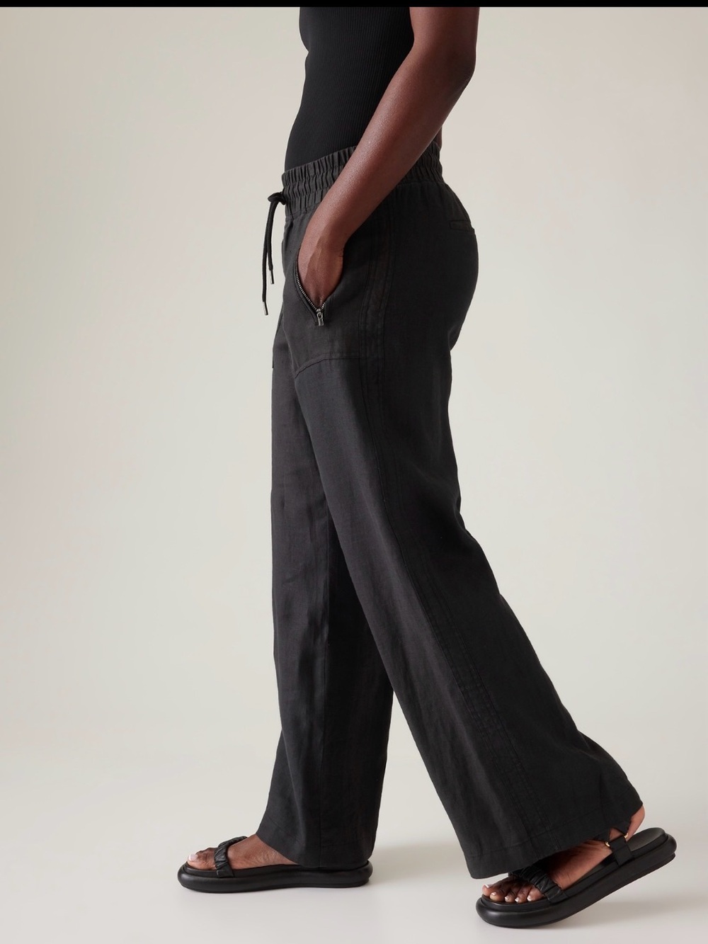 Athleta Cabo Linen Wide Leg Pants Black Women’s Size 6